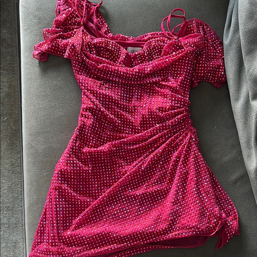 Oh Polly Perla Dress
Embellished Corset Kaftan Mini Dress in Hot Pink